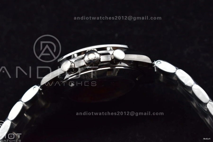 OMF on Manual Sapphire SS Transparent Winding Black with SS MoonWatch Movement Dial Chrono Speedmaster Bracelet Back Crystal 0401